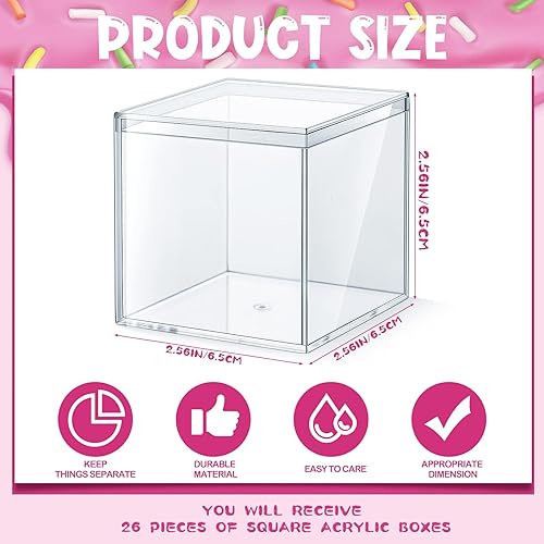 Miniatura 8 de Yulejo Cubo cuadrado de plástico acrílico, caja pequeña de acrílico con tapa, mini cajas de acrílico, caja organizadora cuadrada para pastillas de