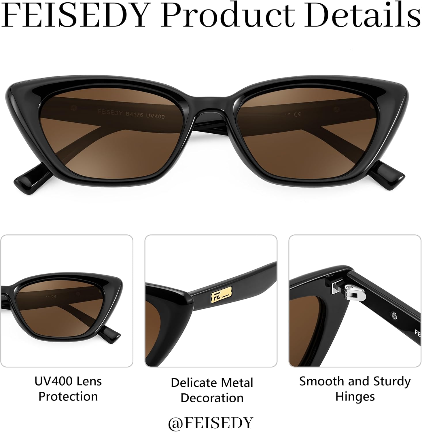FEISEDY Trendy Polarized Cateye Sunglasses for Women Men Retro Rectangle Narrow Sunnies B4176 - Image 5