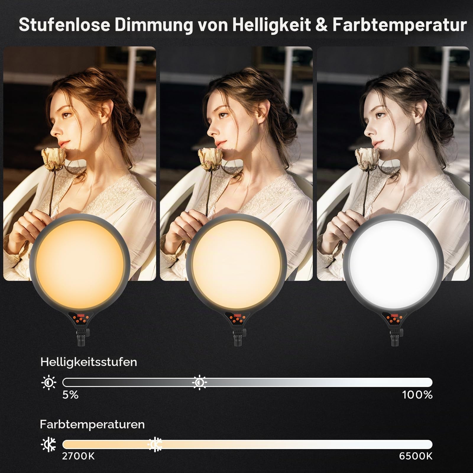Handy Stativ mit Ringlicht 35CM, LED Videolicht Ringlicht mit Stativ für Smartphone Dimmbare 2700-6500K Digitales Anzeigefeld Fernbedienung Tragetasche für Food-Creator, Live Stream, TikTok