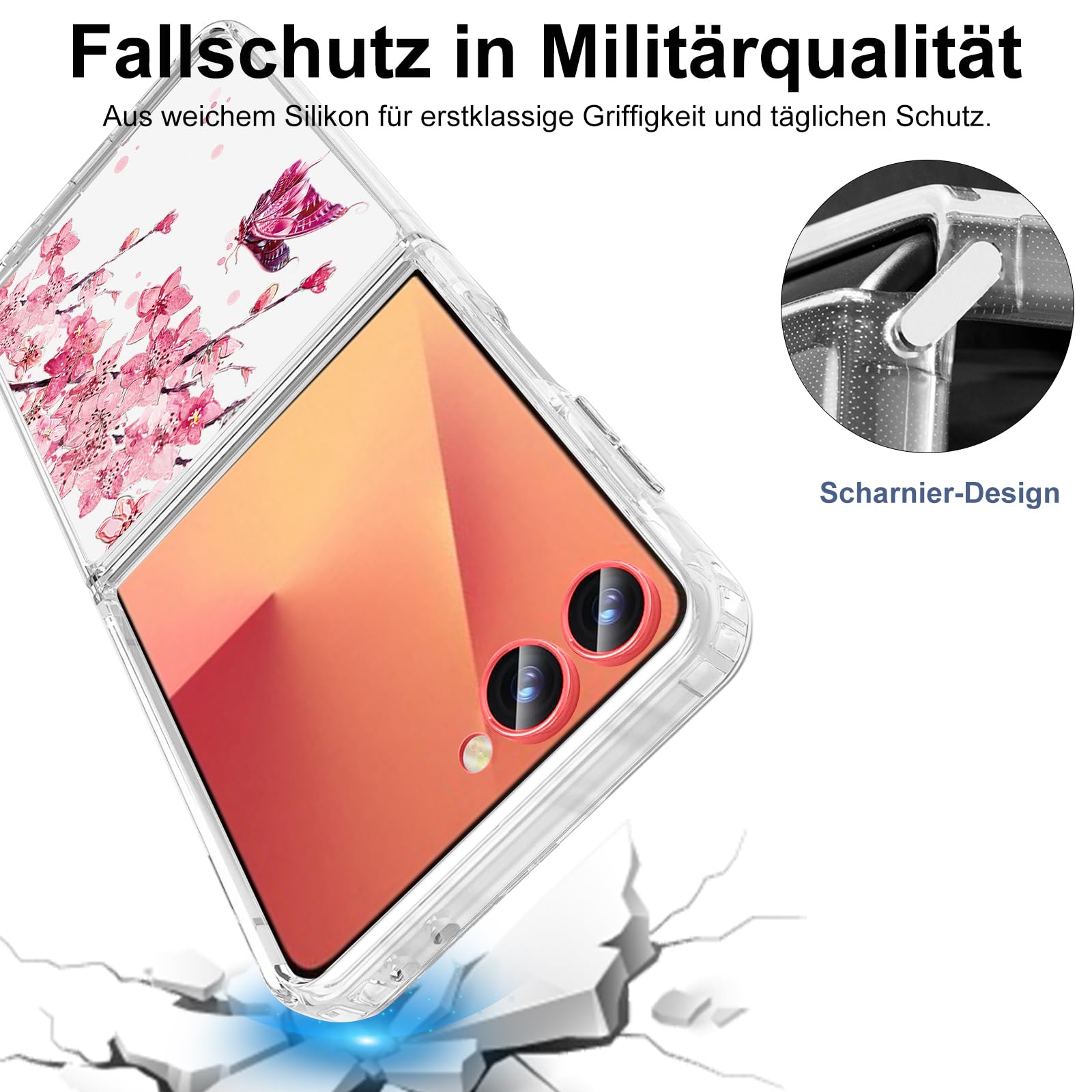 Galaxy Z Flip 7 Custodia per Samsung Galaxy Z Flip 7 Custodia 5G Ultra Sottile Trasparente Silicone Motivo Fiori Custodia Custodia Custodia Protettiva Colorato Pattern Clear Antiurto Cover per Samsung