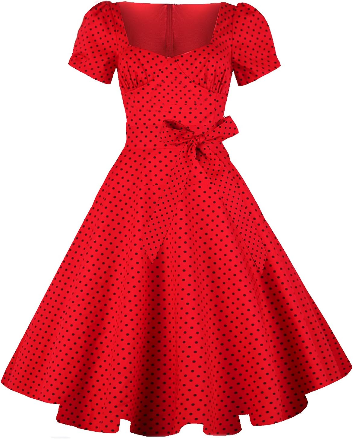 GOOBGS Women's 1950s Vintage Puff Sleeves Cocktail Rockabilly Swing Retro Dress with Pockets New