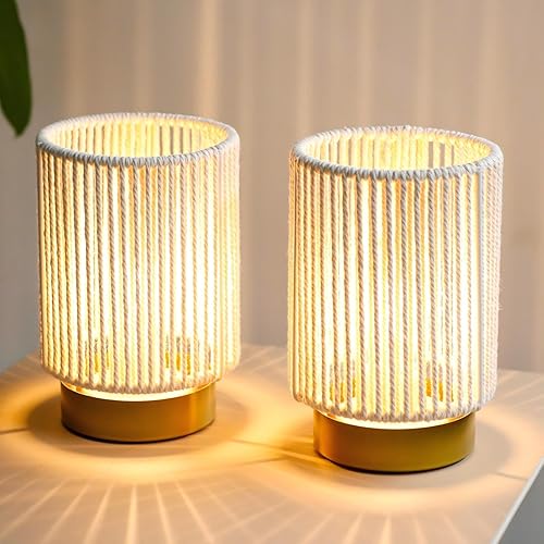 Miniatura 2 de JHY DESIGN Juego de 2 lámparas de mesa de cuerda de algodón trenzada de 6.5 pulgadas de alto, lámpara con temporizador de 6 horas junto a las