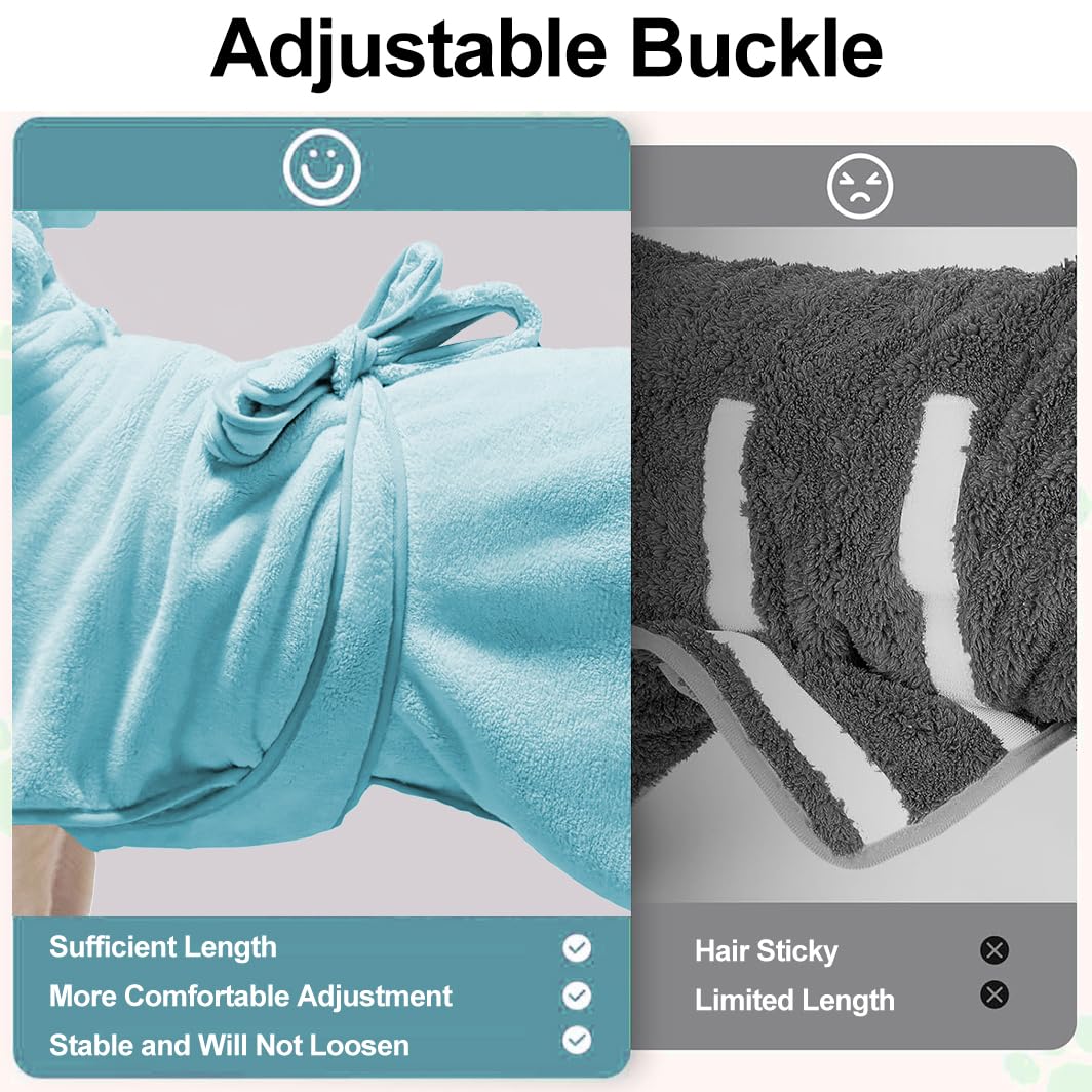 Peignoir pour chien de taille moyenne à grande, séchage rapide, super absorbant, serviettes chaudes, capuche et ceintures réglables pour produits de bain pour chiens (bleu, L)