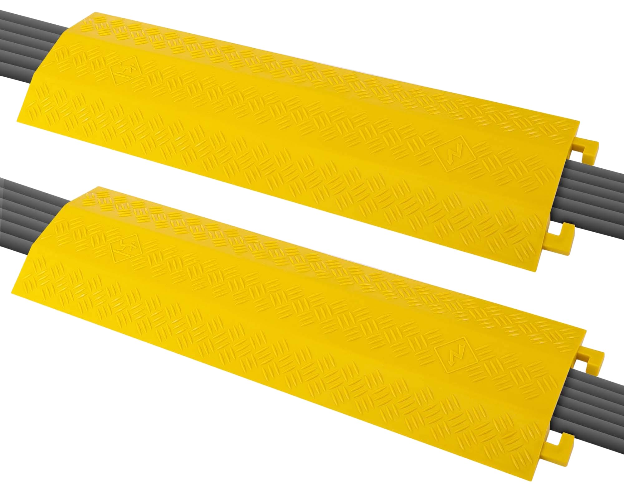Pyle 2 Pcs Heavy Duty Cable Protector Ramp – Extra Wide Cord Cover &amp; Wire Concealment Track, Yellow Safety Color, Non-Slip Surface, Interlocking Design for Driveways, Offices &amp; Warehouses