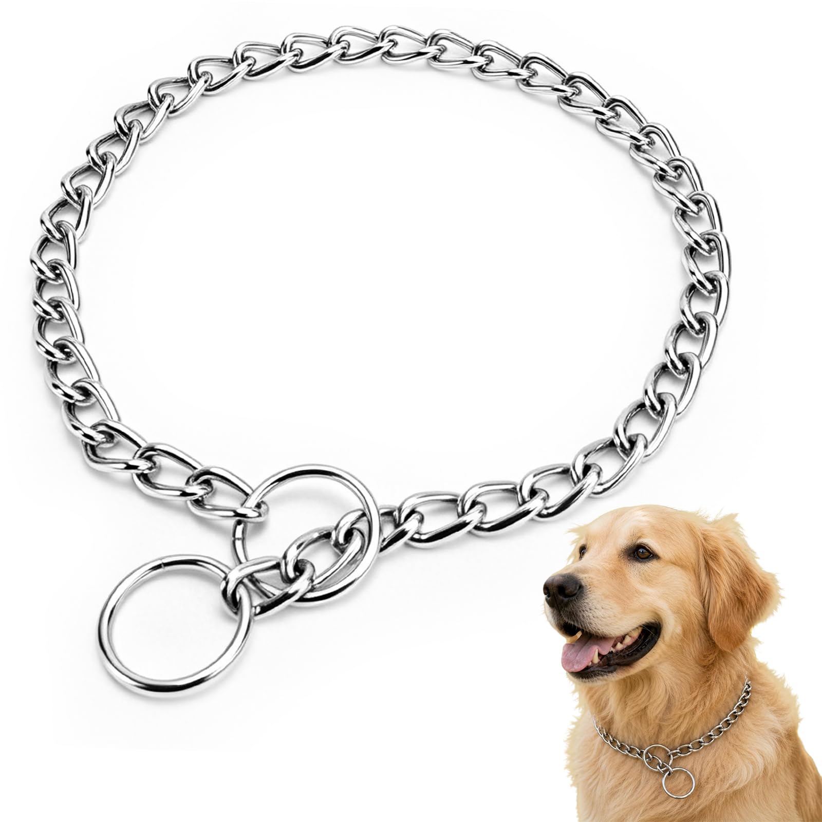 Collar de cadena para perro, 50 cm, acero inoxidable, para pasear