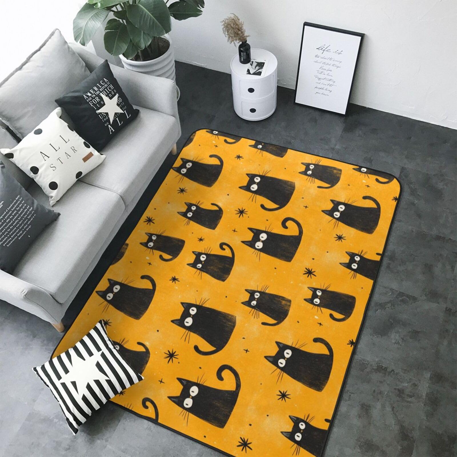Tapis de salon chat noir pour chambre d'enfant et pièce à vivre
