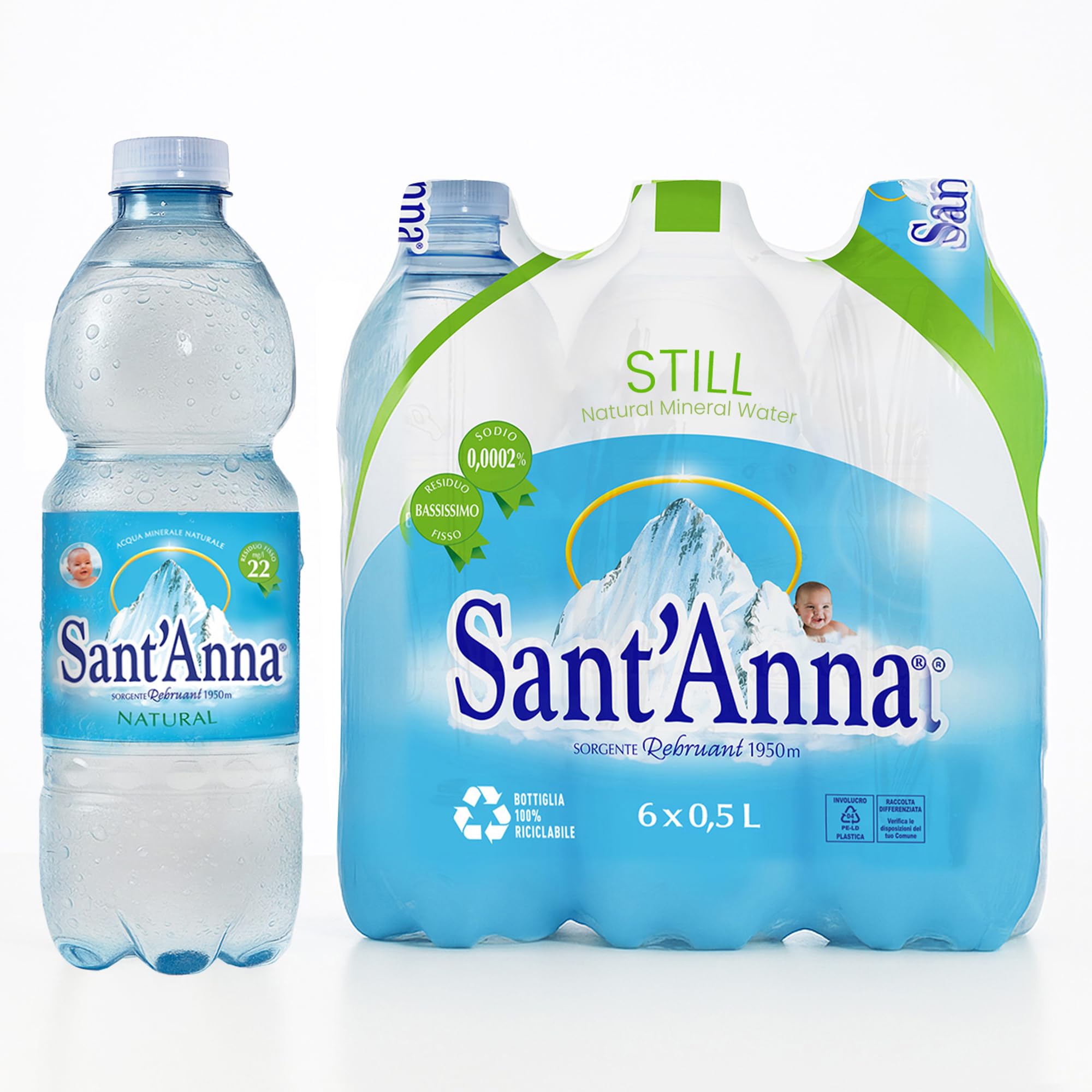 Sant'Anna Still Mineral Water, 16.9 Fl Oz Bottles (6-Pack) | Pure Italian Alps Mountain-Fresh Drinking Water | Natural Functional Drink | Sodium-Free,