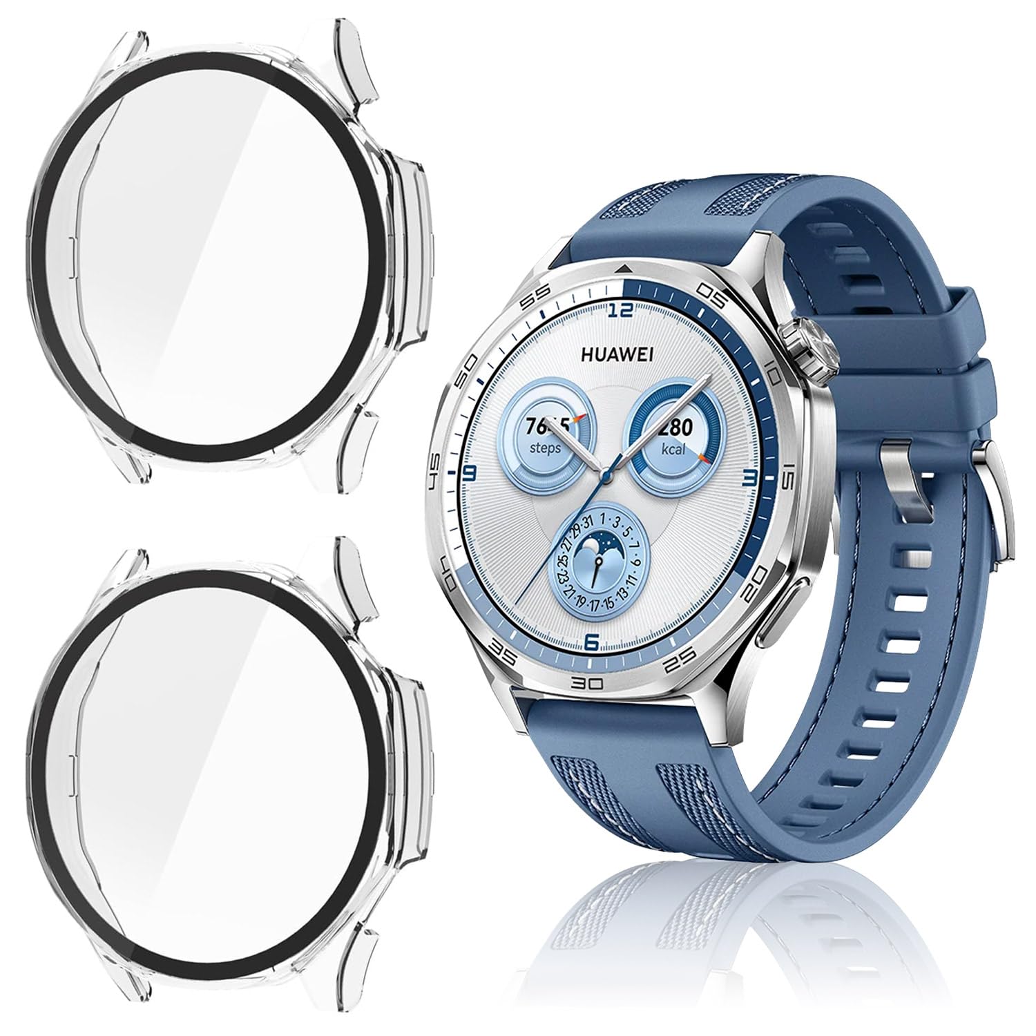 T Tersely【2 Pack】Case and Screen Protector for Huawei Watch GT5 46mm, All-around Anti Scratch Shockproof Protective Hard PC Full Cover Tempered Glass Compatible with Huawei Watch GT5 (Transparent)