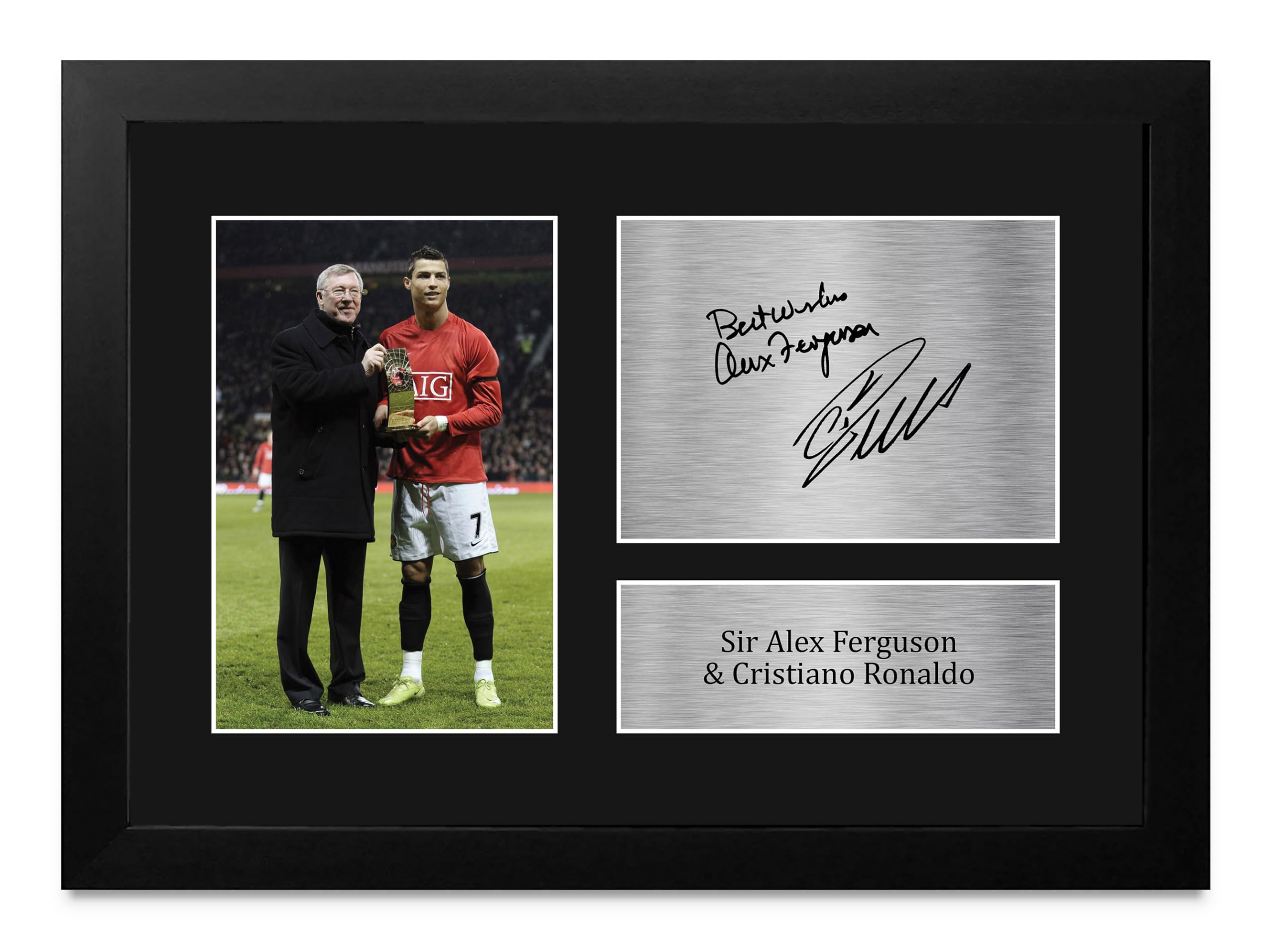 HWC Trading Cristiano Ronaldo & Sir Alex Ferguson Gifts Printed Signed Autograph Picture for Football Fans and Supporters - A4 Framed