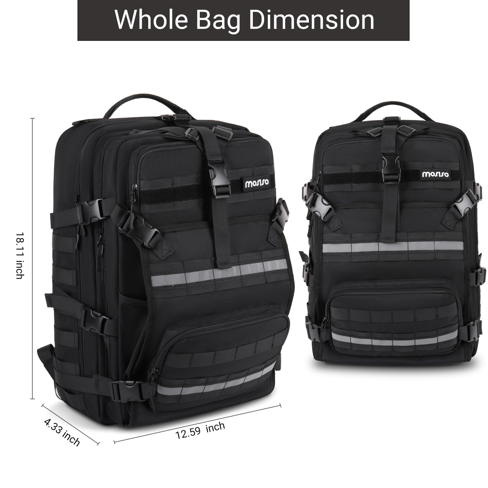 MOSISO Zaino da Moto Capiente per Uomo, Zaino Espandibile per Casco da Moto con Porta di Ricarica USB e Scomparto per Laptop, Zaini Tattico per Ciclismo e Viaggi all'Aperto, Nero