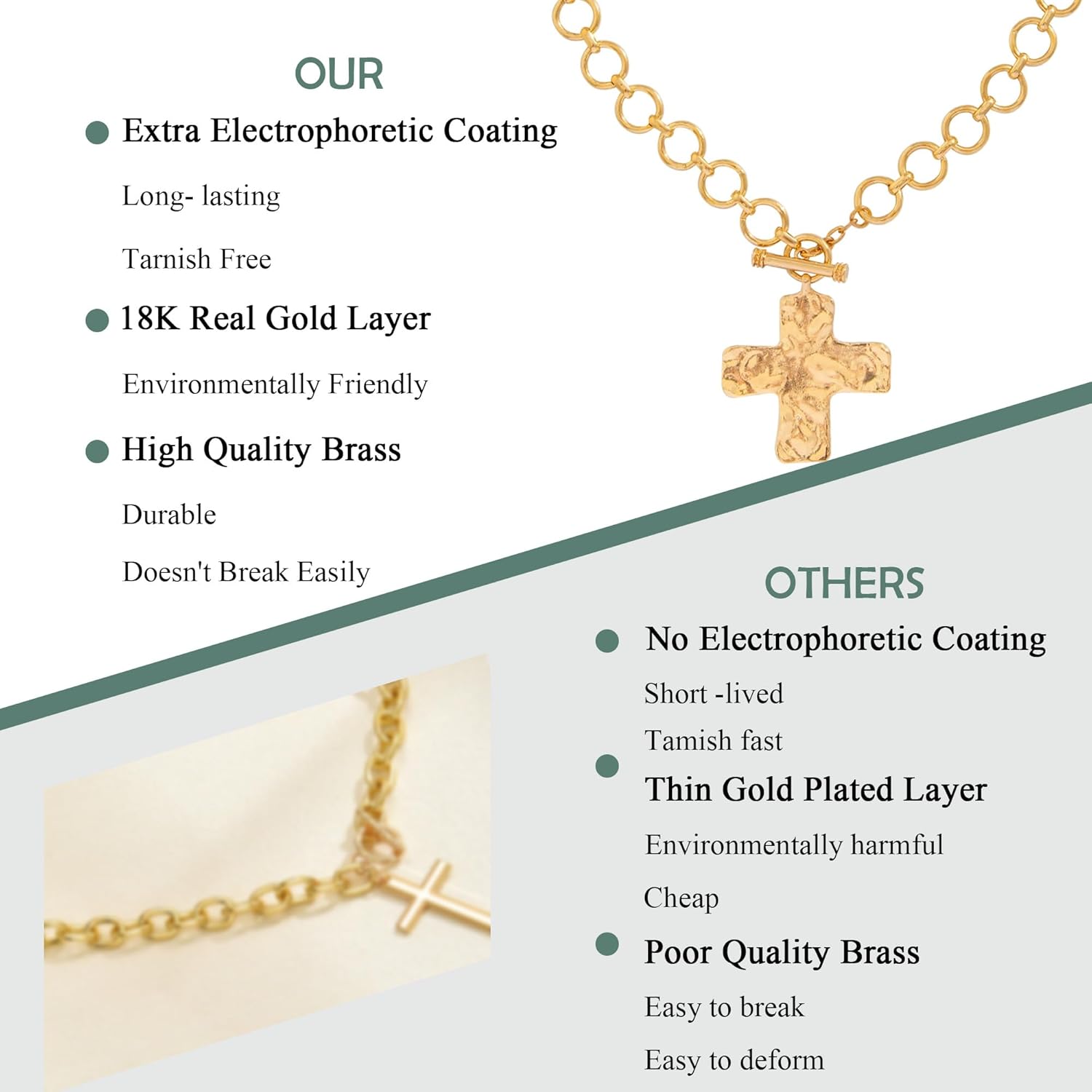 BLISI Chunky Gold Cross Necklaces for Women Gold Hammered Statement Necklace Thick Chain Vintage Pendant Jewelry Sweet and Cool style - Image 4