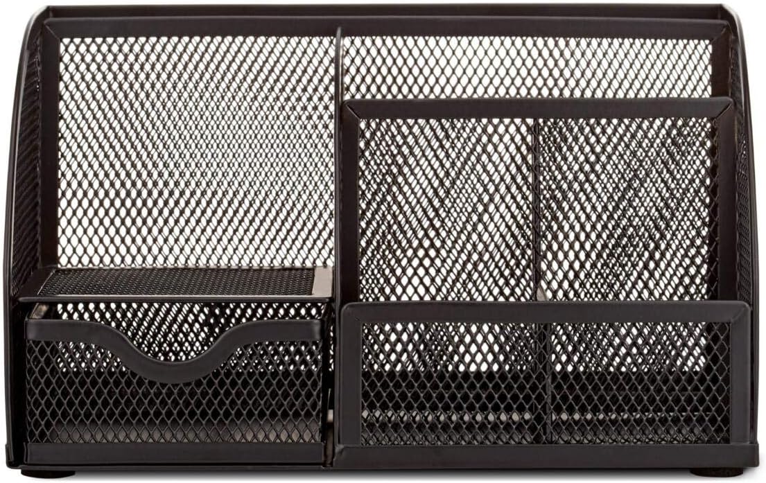 Annova Mesh Desk Organizer Office with 7 Compartments + Drawer/Desk Tidy Candy/Pen Holder/Multifunctional Organizer (Black)