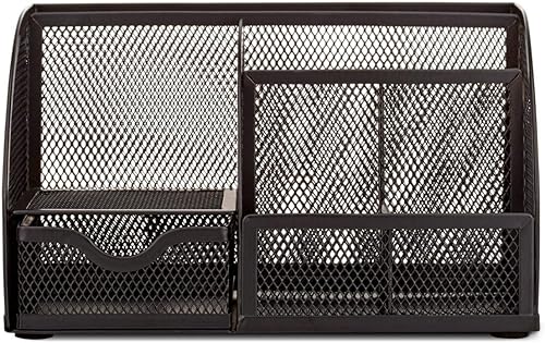 Miniatura 4 de Annova Organizador de escritorio de malla con 7 compartimentos + cajónescritorio Tidy CandySoporte para bolígrafosorganizador multifuncional (negro)