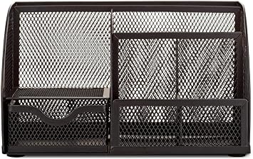 Annova Mesh Desk Organizer Office with 7 Compartments + Drawer/Desk Tidy Candy/Pen Holder/Multifunctional Organizer (Black)
