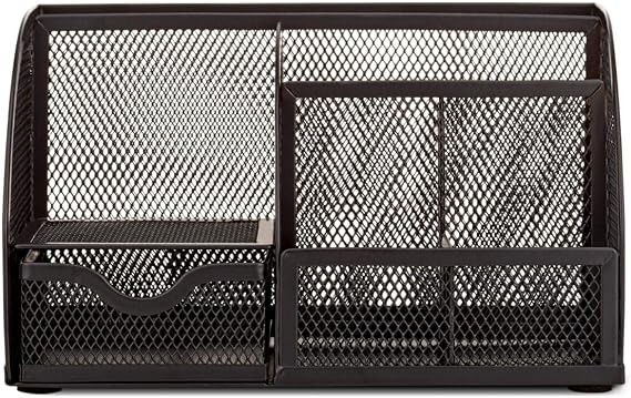 Annova Mesh Desk Organizer Office with 7 Compartments + Drawer/Desk Tidy Candy/Pen Holder/Multifunctional Organizer (Black)