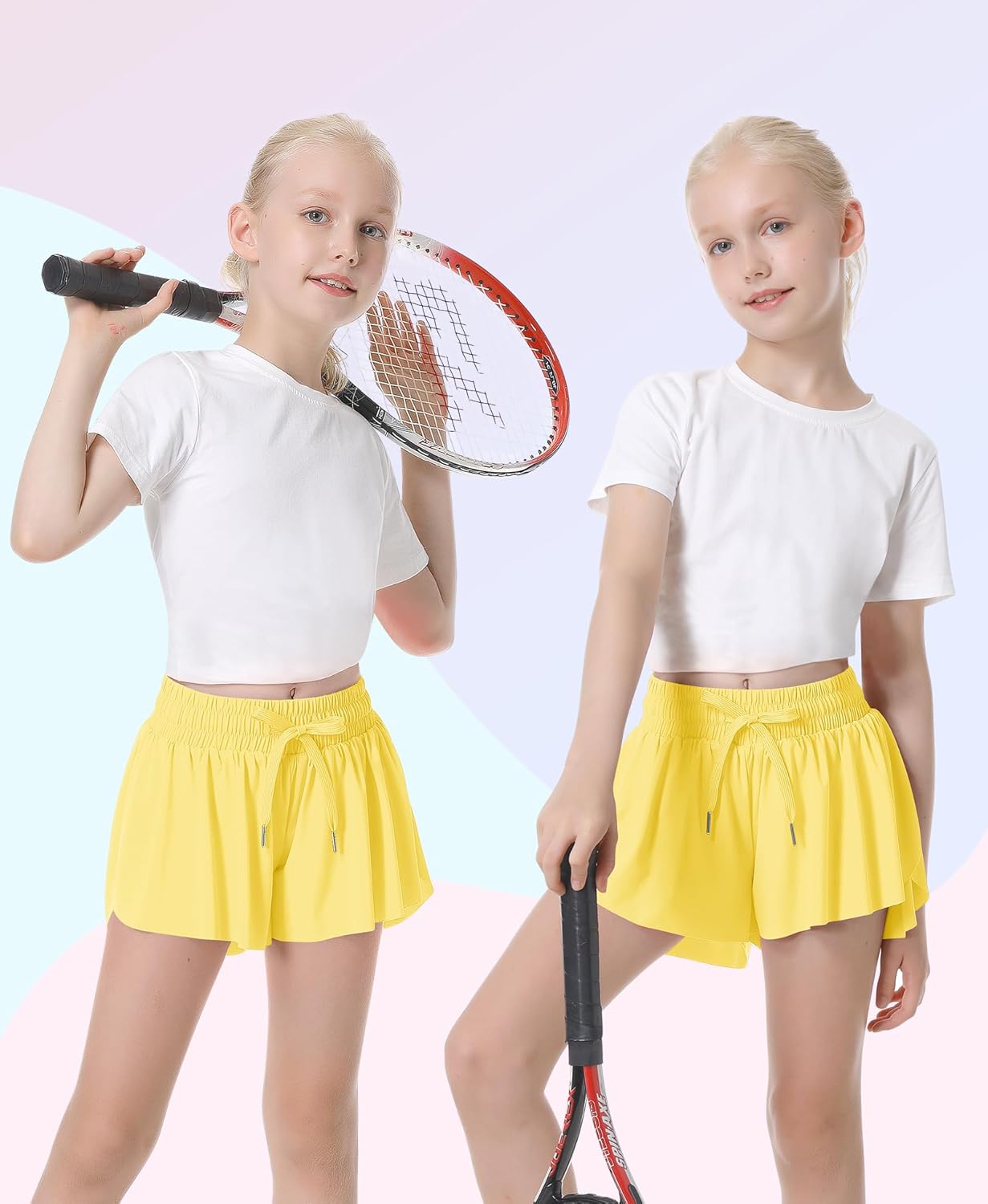 QooNoo Girls Butterfly Shorts with Pocket Flowy Athletic Shorts High Waist Preppy Running Shorts for Kids Teen - Image 3