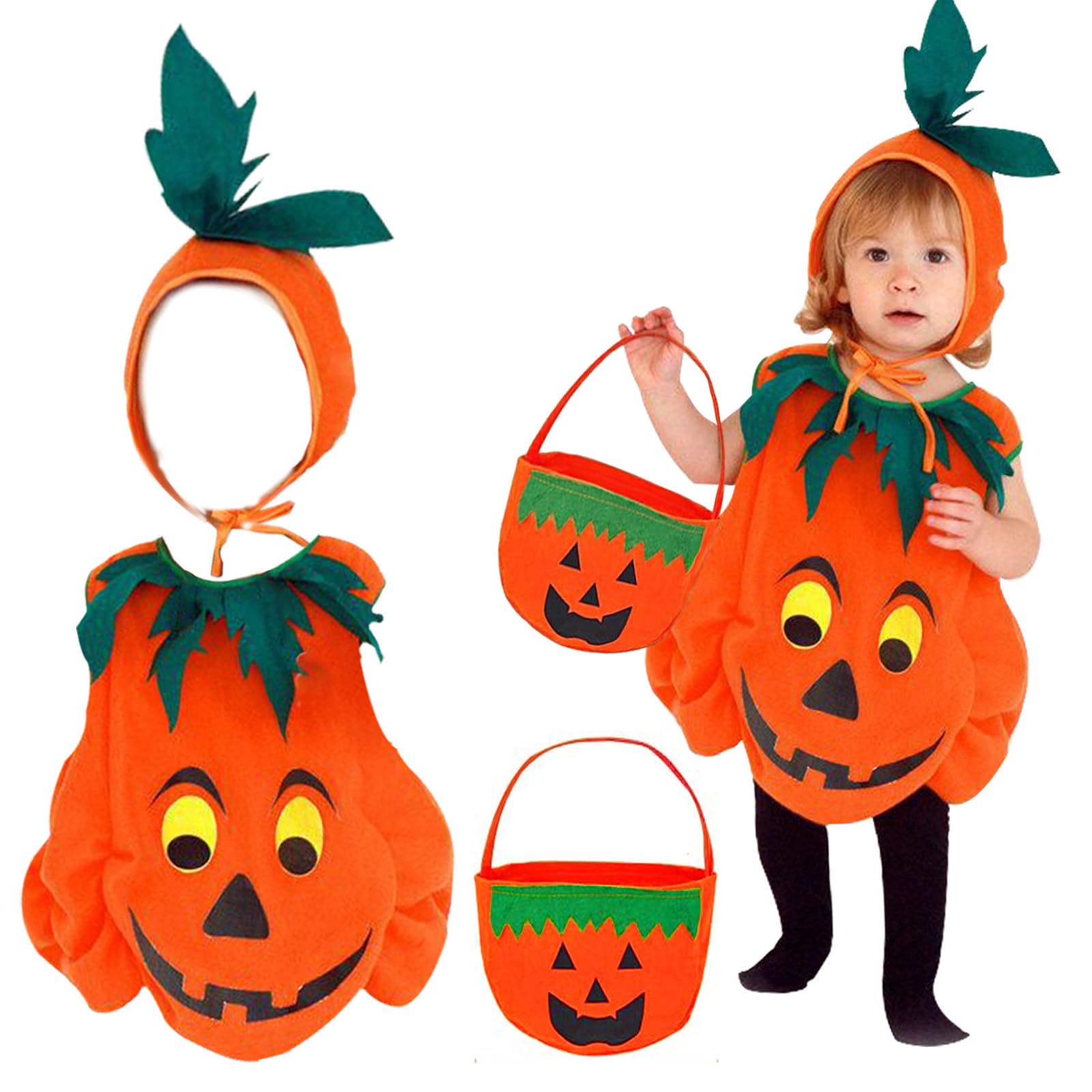 BGTLJKD Disfraz de Calabaza para Niños, Disfraz de Calabaza de Halloween, Disfraz de Calabaza con Sombrero y Bolsa de Dulces, Disfraces Halloween Calabaza Bebe para Halloween, Carnaval, Cosplay