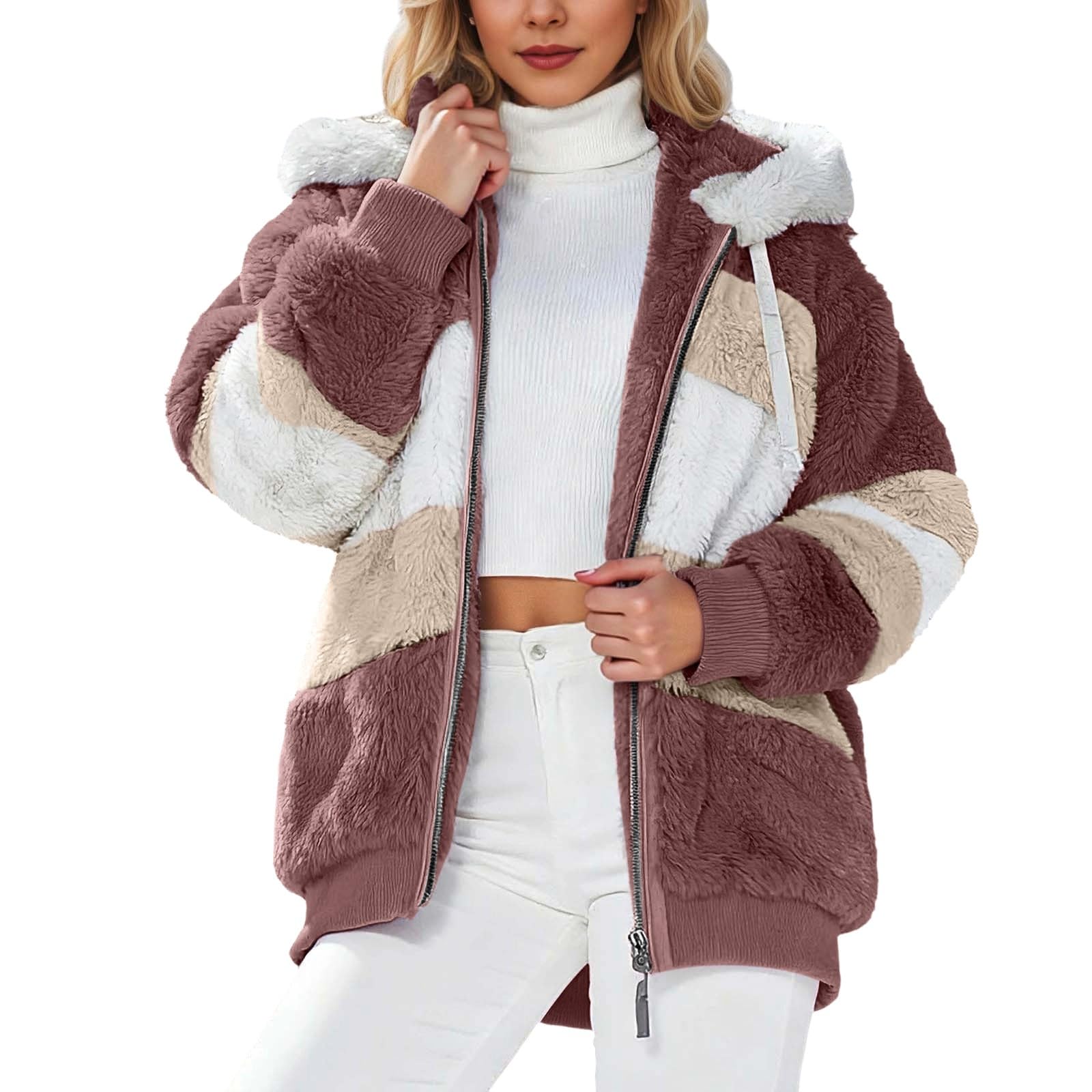 Generisch Damen Jacke Damen Fleecejacke Outdoor Polyester Mantel mit Reißverschluss für Reisen Freizeit Langarm Warme Winterbekleidung
