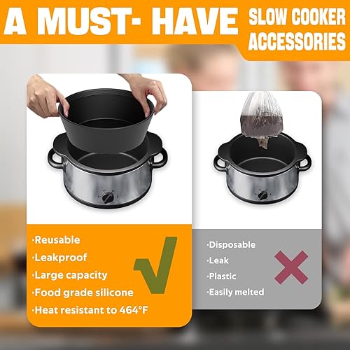 Miniatura 6 de Forros de silicona para olla de cocción lenta aptos para ollas de cocción lenta ovalada de 7 a 8 cuartos de galón, reutilizables, antiadherentes,