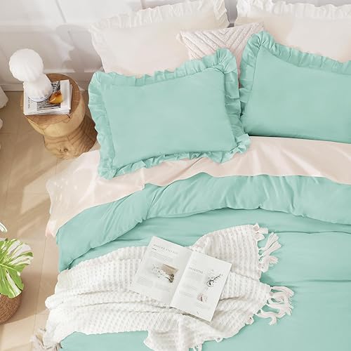 Miniatura 88 de Andency Juego de edredón beige tamaño King, 3 piezas estilo farmhouse shabby chic con volantes, ligero esponjoso suave de microfibra para todas