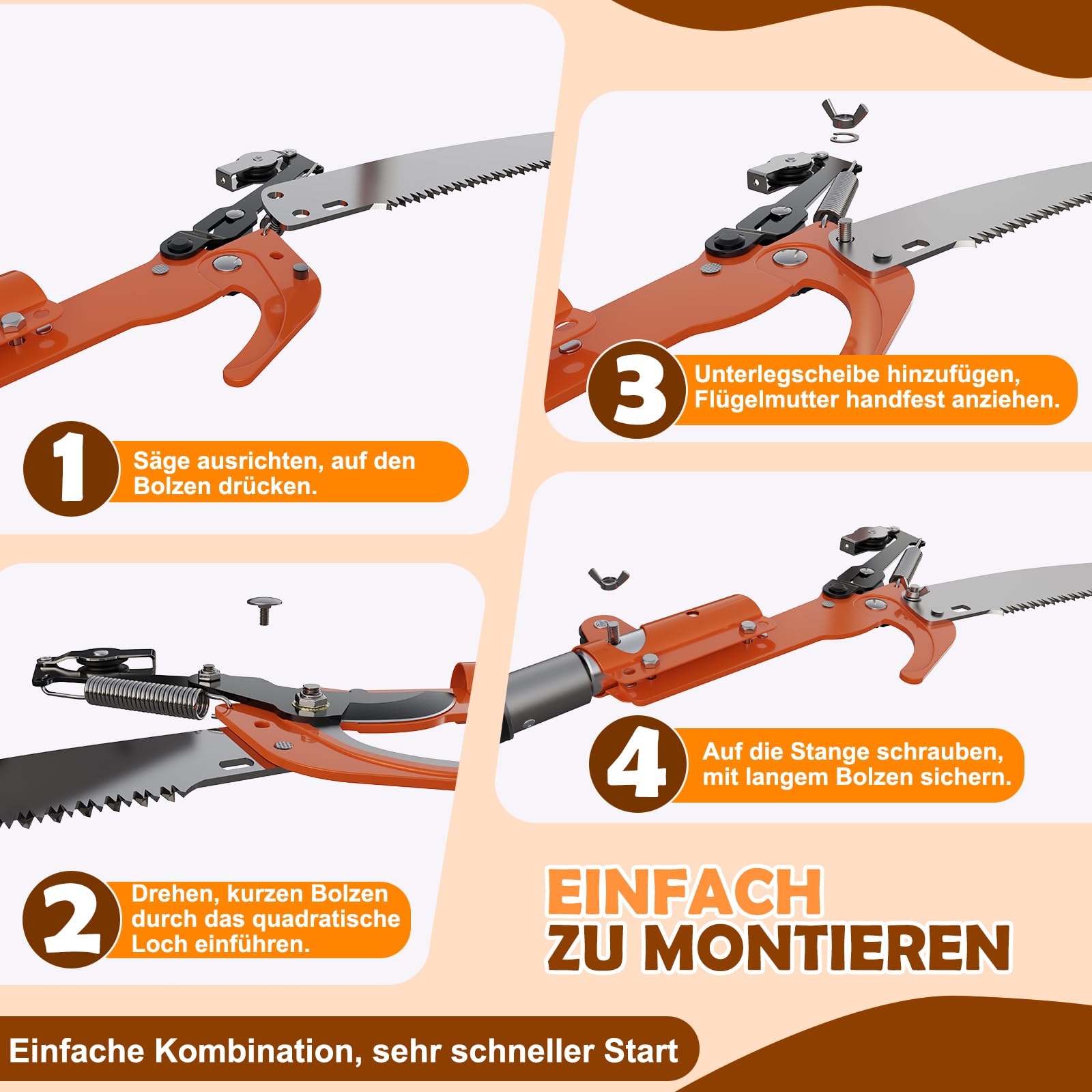 SISUPASSIE 6m Hochentaster mit Teleskopstiel, 2-in-1 Teleskop Astsäge für Äste, Professionelle Baumsäge für Für Hof und Garten