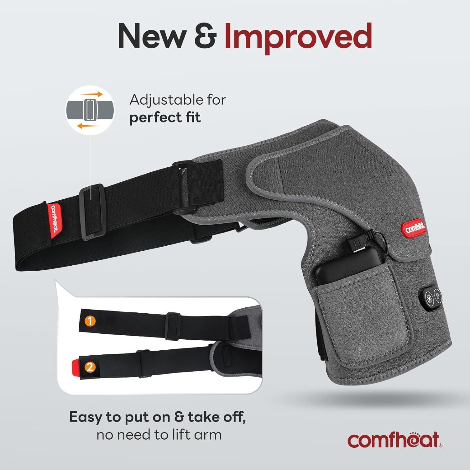 Cordless Shoulder Heating Pad with Vibration Massage for Frozen Shoulder Rotator Cuff Pain Relief, 5000mAh Battery Powered Heated Shoulder Brace Wrap, 1-3H Hot Compress for Men & Women - Image 5