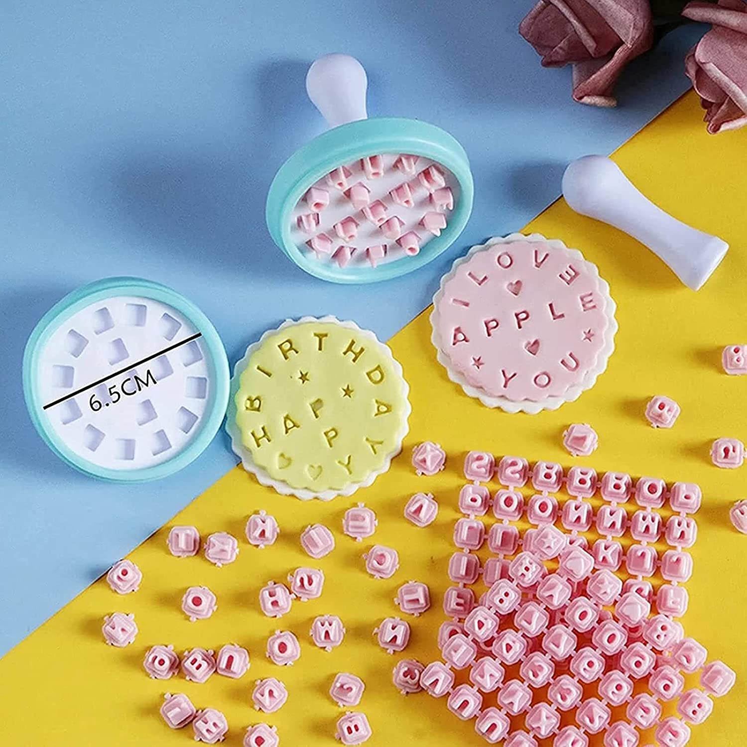 Tampons Lettres Alphabet & Chiffres Pour Biscuits - Moule à Message Personnalisé Pour Pâte à Cookie, Fondant - Lot Avec Support
