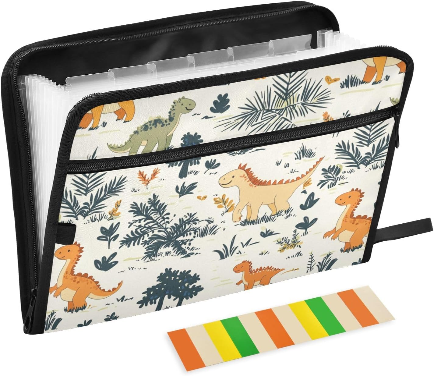 Forest Dinosaur Cute File Folders, Plastic Folders with 13 Pockets,Expandable File Folder for Documents School Students Office, Aesthetic Folder with Labels A4 Letter Size