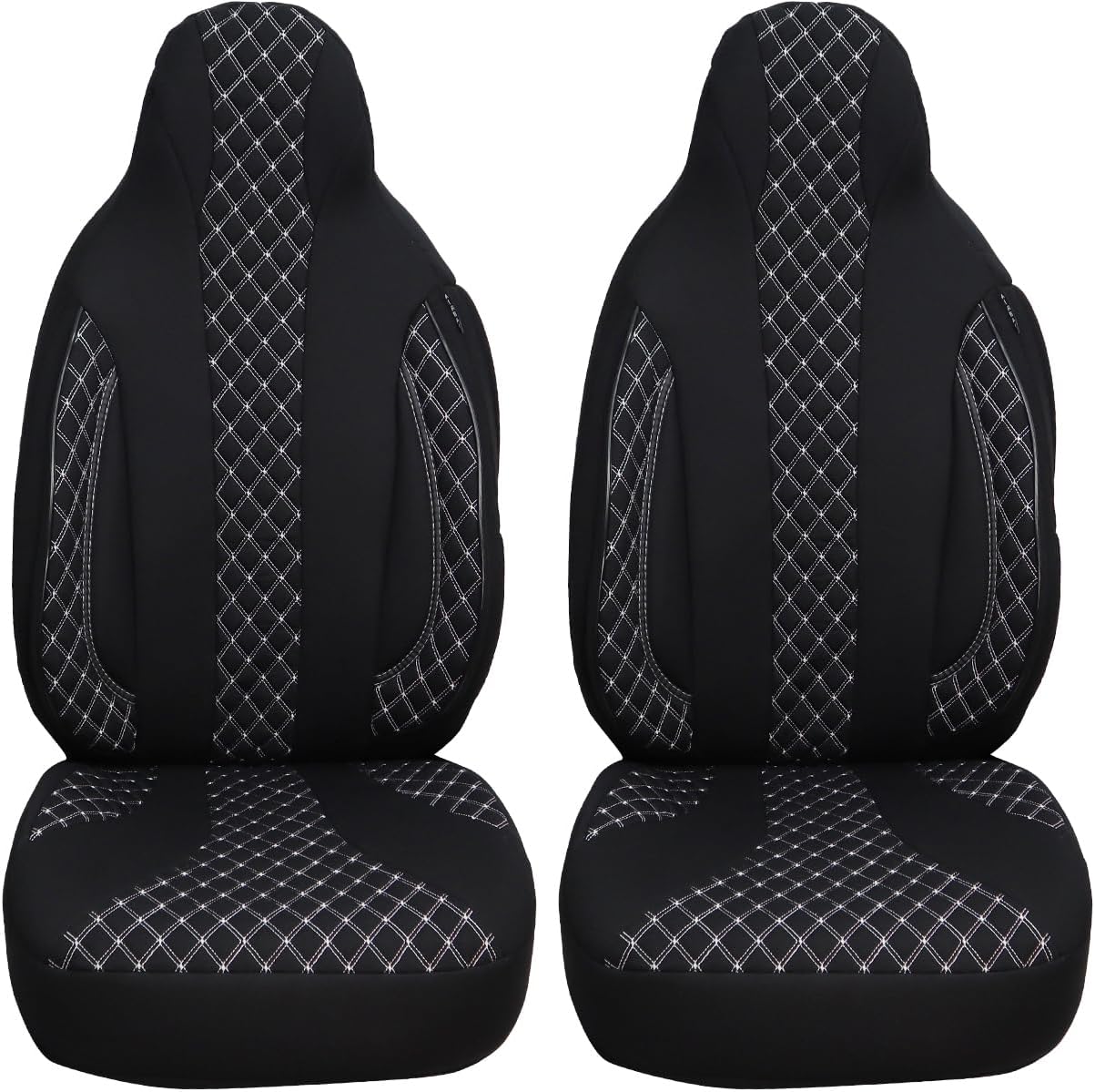 BREMER SITZBEZÜGE Measure Pilot Car Seat Covers Compatible with Toyota Aygo 2 Driver & Passenger from 2014 / Car Seat Covers Protective Cover Set Car Seat Covers Pack of 2 in Black/White Stitching