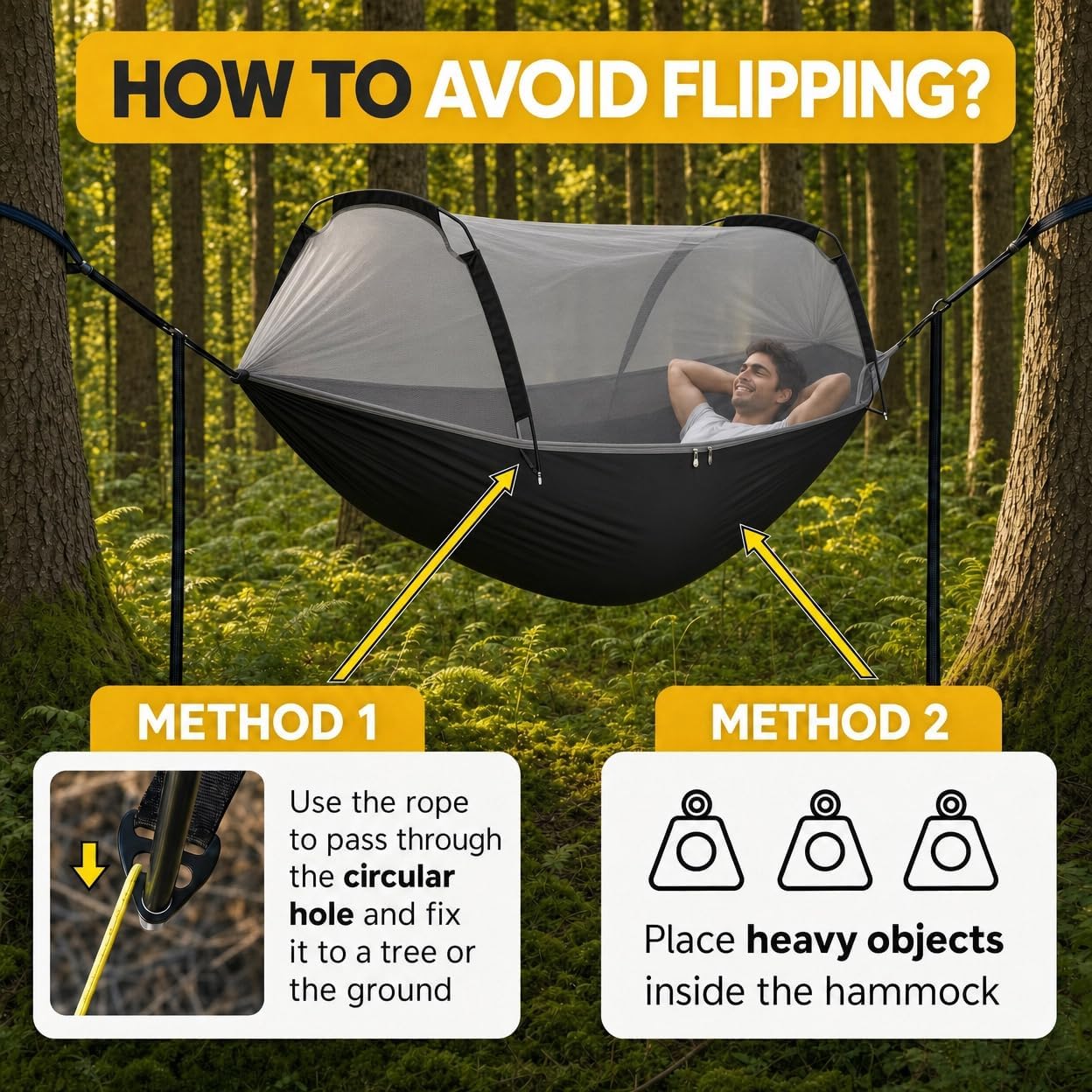 Camping Hammock Portable Double & Single Hammock with Patent Trapezoidal Net, Easy Setup and Pack - Travel, Backpacking, Hiking, Outdoor Survival - 2 x 10 ft Hammock Straps - 500/600 Lbs