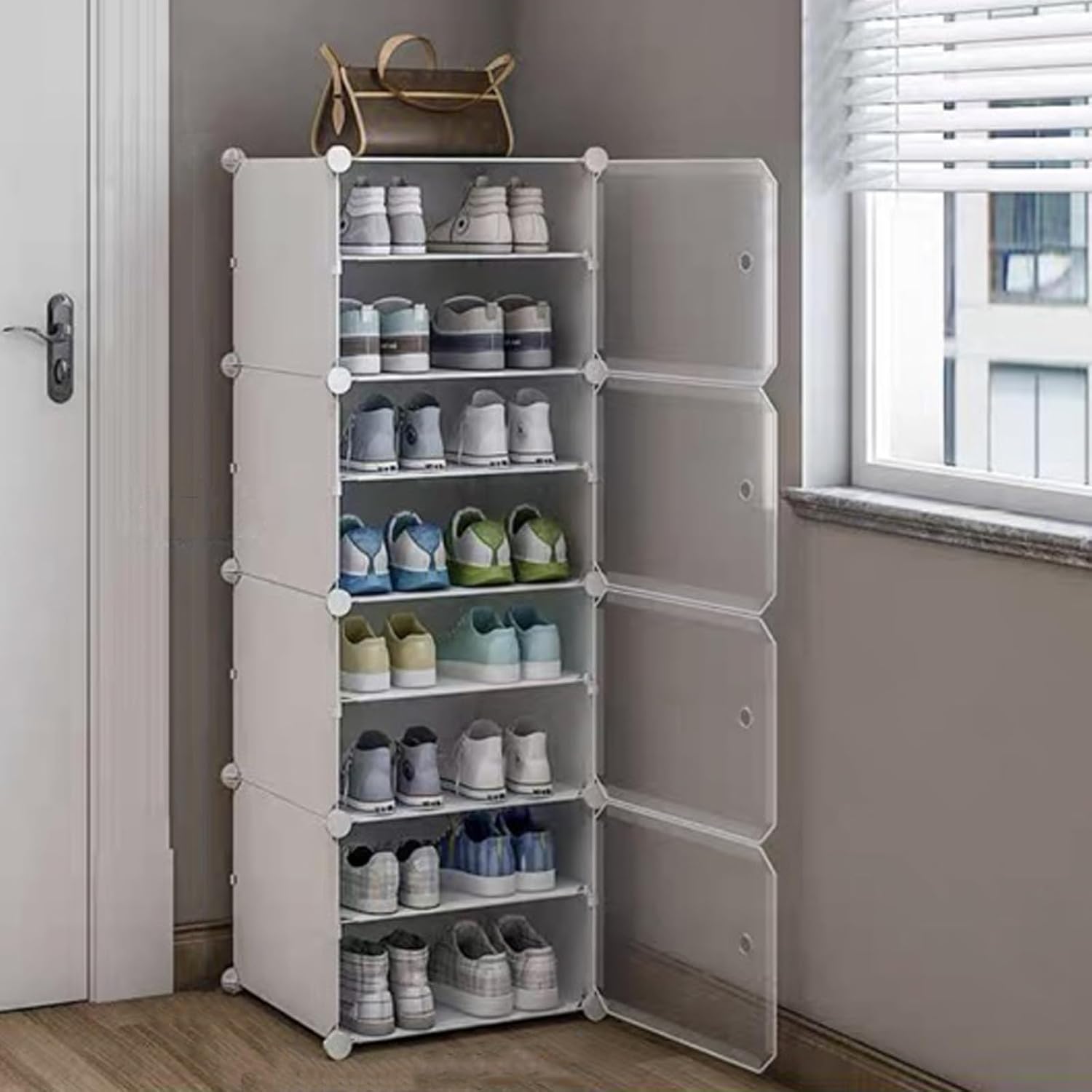 8 Tier Shoe Rack, Detachable Shoe Storage Cabinet for 16 Pair Shoes, Shoe Shelves Organizer for Closet Hallway Bedroom Entryway (Black) (Black) (White)
