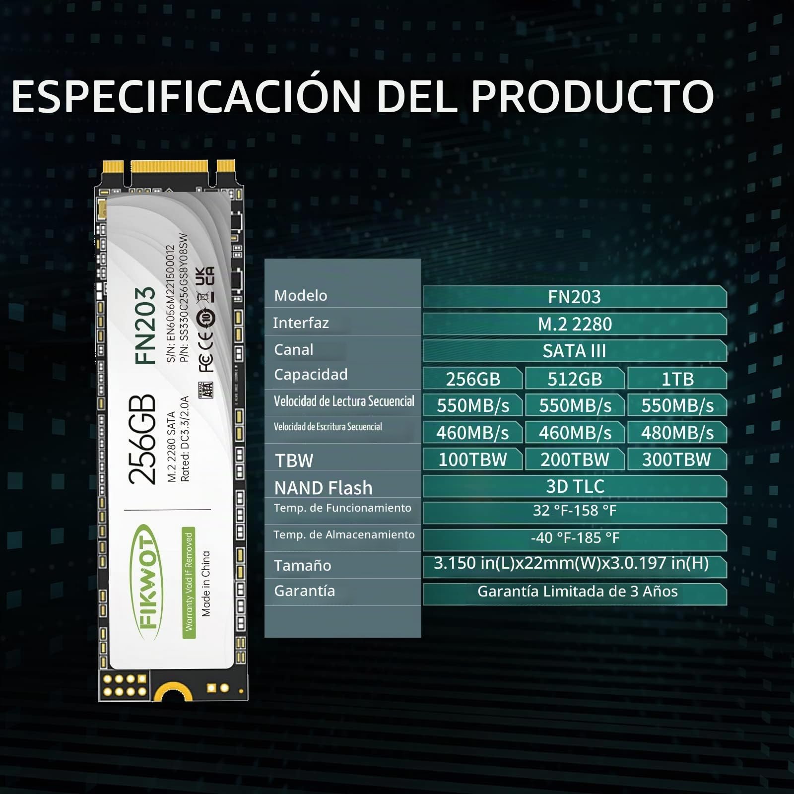 Amazon.com: Fikwot FN203 M.2 SATA SSD - Caché SLC 3D NAND TLC SATA