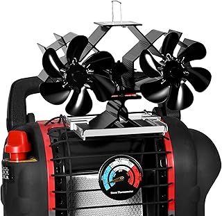 Dual Motors Heat Powered Fireplace Fan, Wood Stove Fan for Buddy Heater, Fireplace Fan with WoodStove Magnetic Thermometer, Heat Activated Thermal Fan for Wood Burning Stove/Log Burner