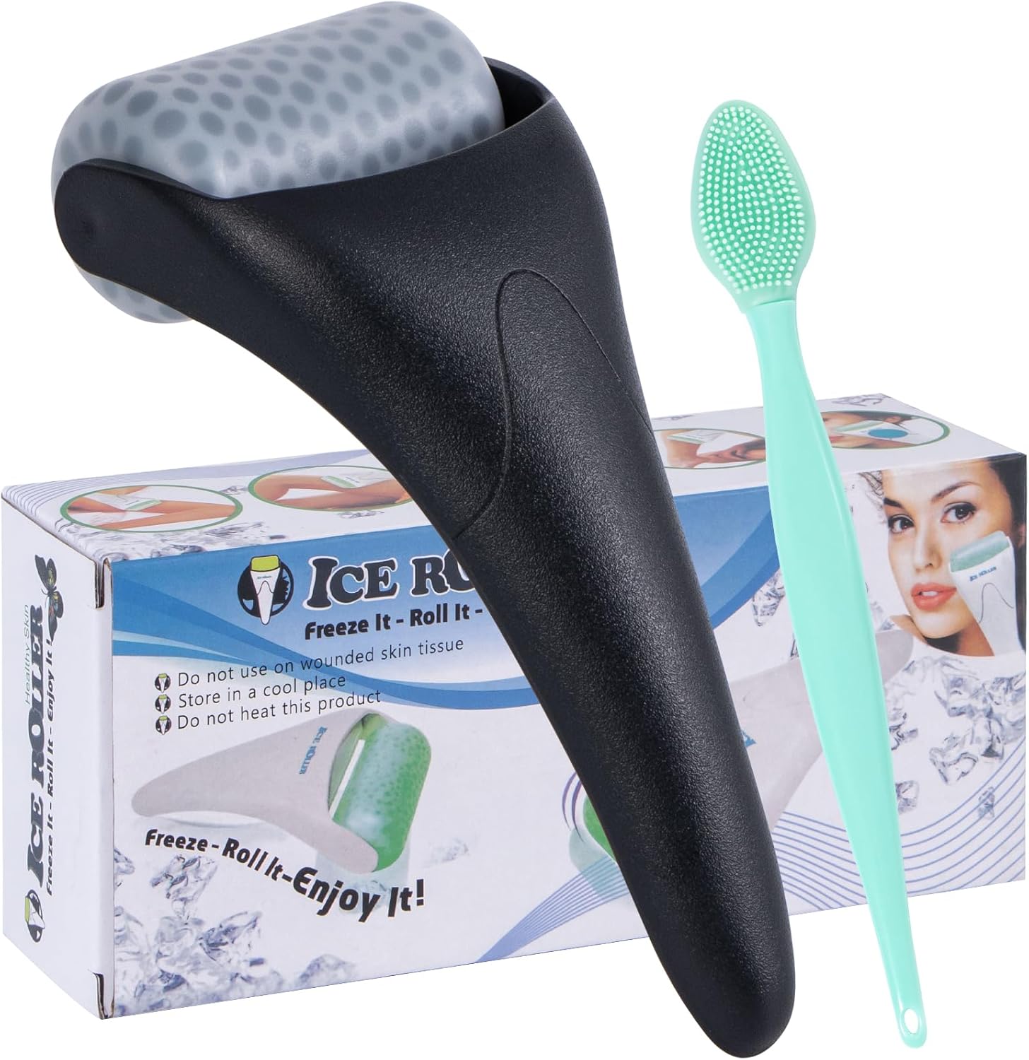 Ice Roller for Face & Eye, Puffiness Migraine Pain Relief, Face Massager Tools Self Care Gift for Men Women, Black Roller