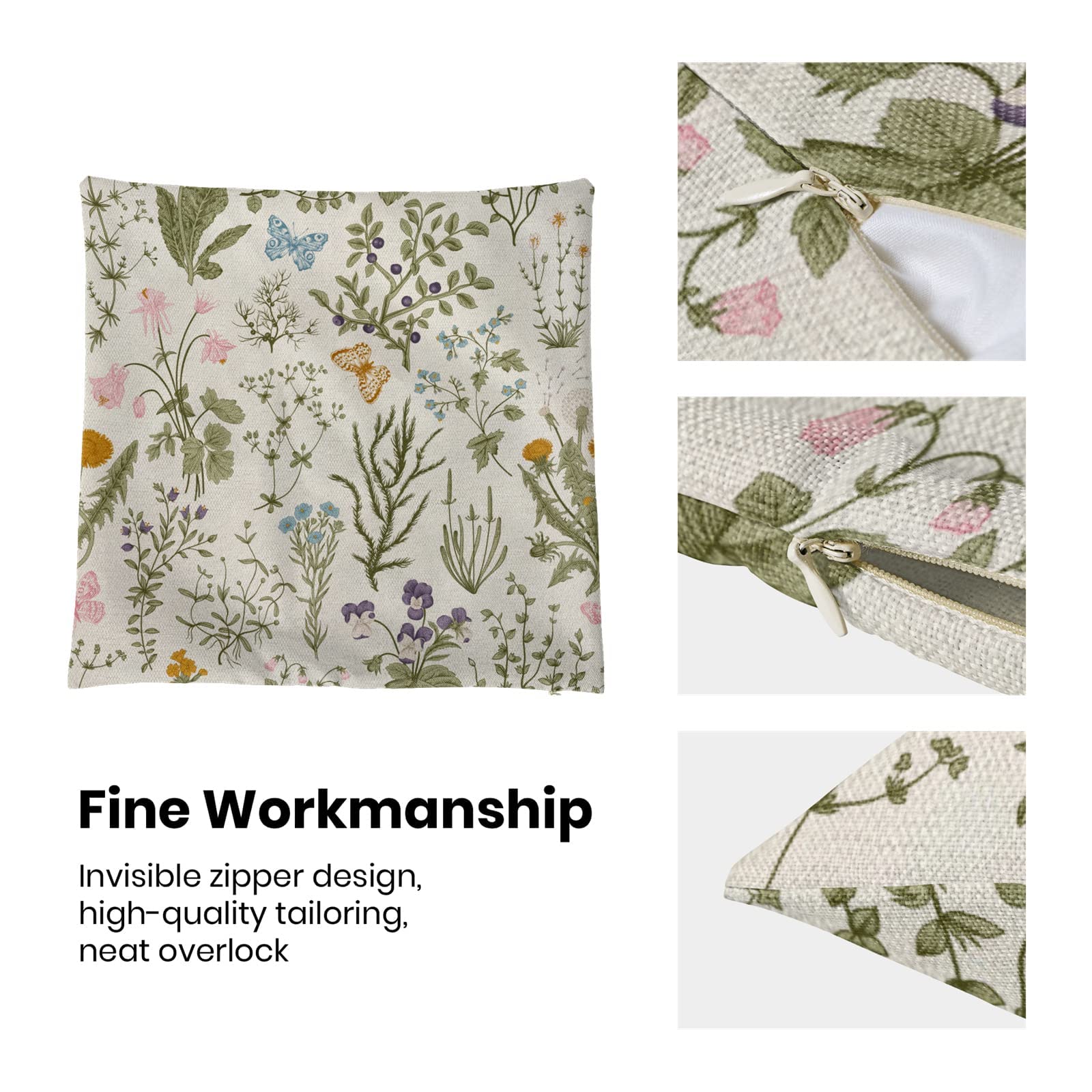 AEIOAE Set di 2 federe per cuscini primaverili, 30,5 x 50,8 cm, verde salvia, fiori selvatici, decorazioni stagionali per esterni, quadrate, in lino, decorazione per casa, divano, letto