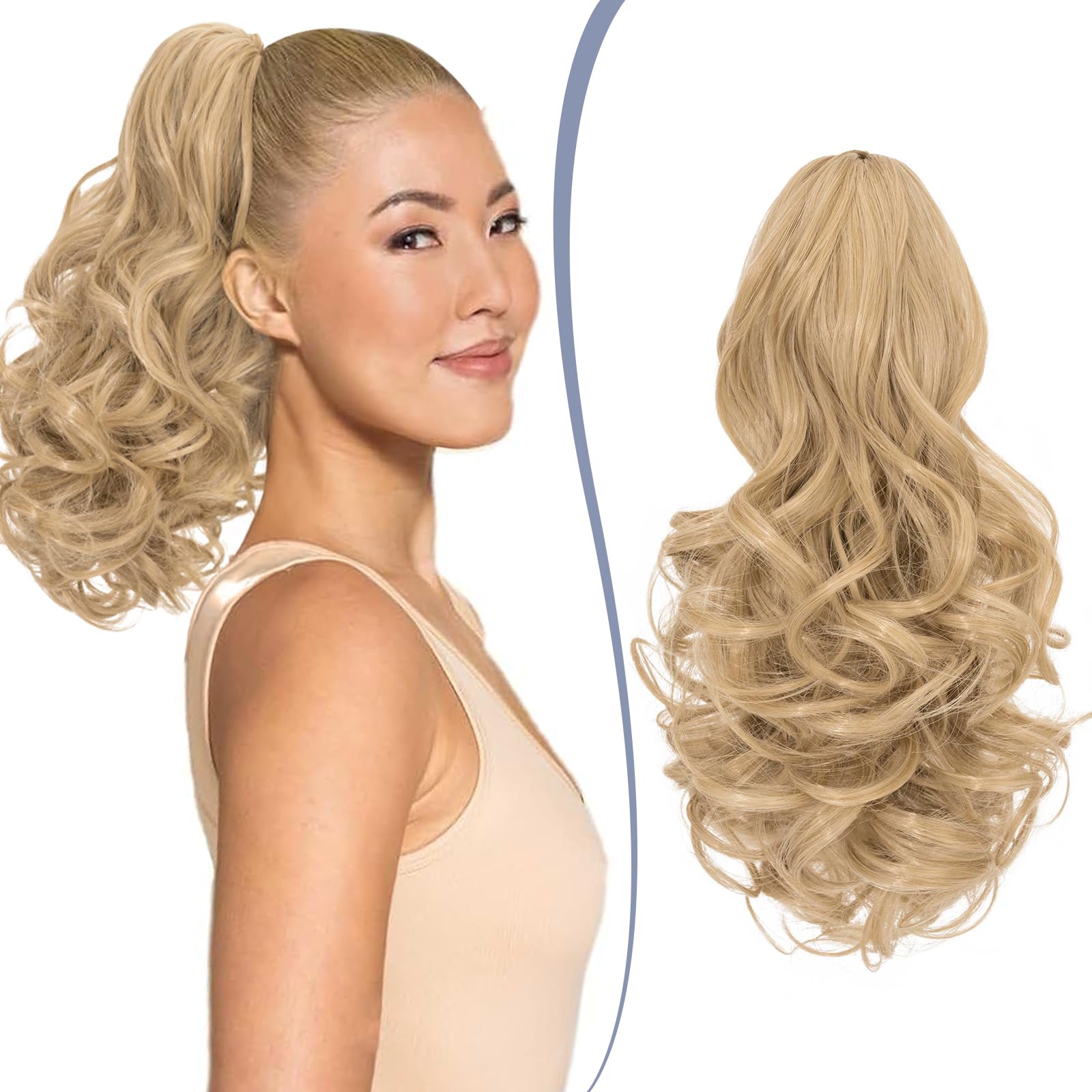 TESS Claw On Ponytail Extension Matte Material 14 Inch/37cm Curly Wavy Clip In Pony tail Synthetic Hairpiece