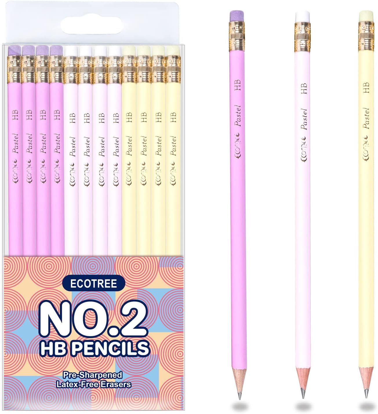 ECOTREEPencils #2 HB, Pre-sharpened Pencils with Eraser Cute Pencils Graphite Pencils Sketch Pencils Birthday Pencils Fun Pencils for Kids, Adults, School, Office 12 Pack