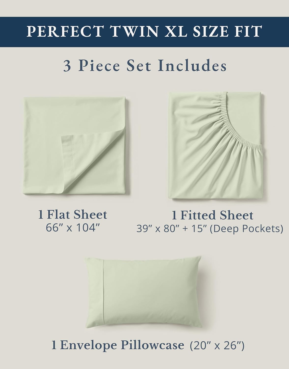 LANE LINEN 100% Mercerized Organic Cotton Twin XL Sheets Set, Soft & Comfy Percale Weave - Perfect for Hospital beds or Dorm Room, Luxury Hotel Like Sheets Twin XL Size Sheet Set - Mineral - Image 4