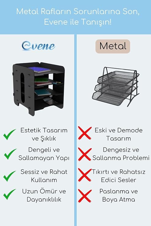 Evene Dosya Düzenleyici Masa Üstü Organizer Ahşap Evrak Raflı Model 1 Siyah, eorganizer1