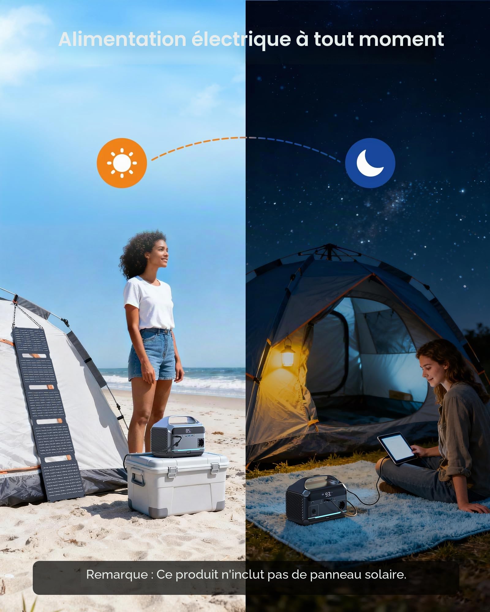 Station d'alimentation portable 350 W, batterie LiFePO4 288 Wh, générateur solaire avec 1 prises CA de 350 W (pointe de 700 W), charge rapide en 2,2 heures, stockage d'énergie mobile pour le camping
