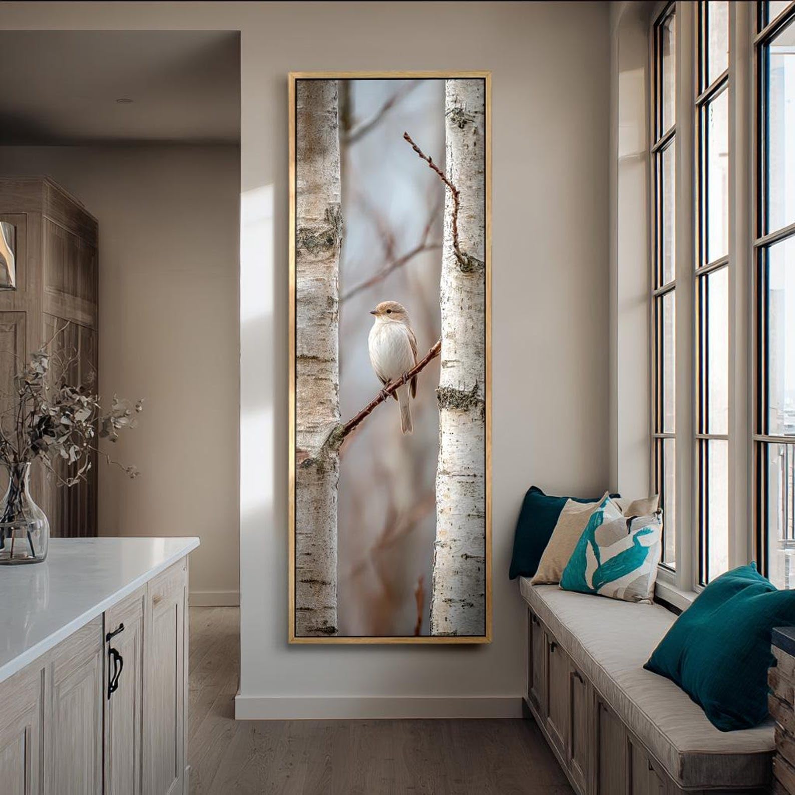 XINBAO Tall Narrow Bird Art, Birch Tree Canvas Print,Vertical Wall Decor,(Poster,Canvas, Framed) Decor Canvas Wall Art Painting(20x60cm/Frameless)