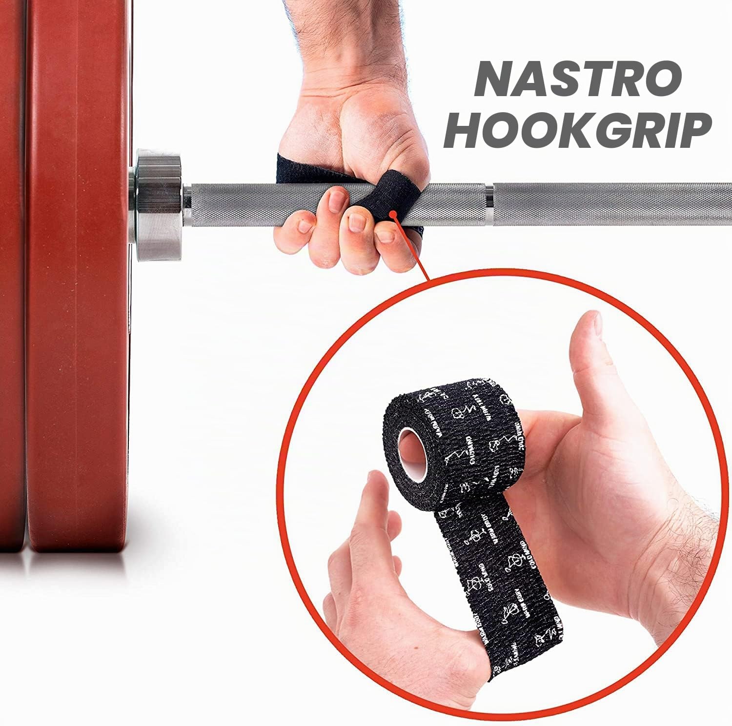 WARM BODY COLD MIND Nastro per Pollice da Sollevamento Pesi - Hook Grip Tape per Powerlifting, Cross Training, Nastro da Palestra, Allenamento, Nastro Sportivo per Dita(Nero 12 Rotoli)