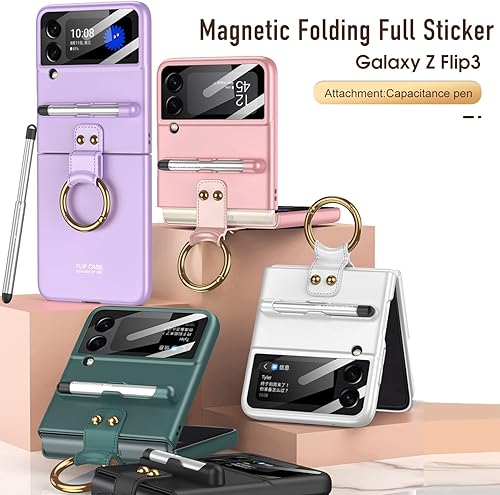 Miniatura 7 de Funda de anillo para Galaxy Z Flip 3 5G con protector de pantalla para bolígrafo S y protector de pantalla de cámara, soporte para bolígrafo S,