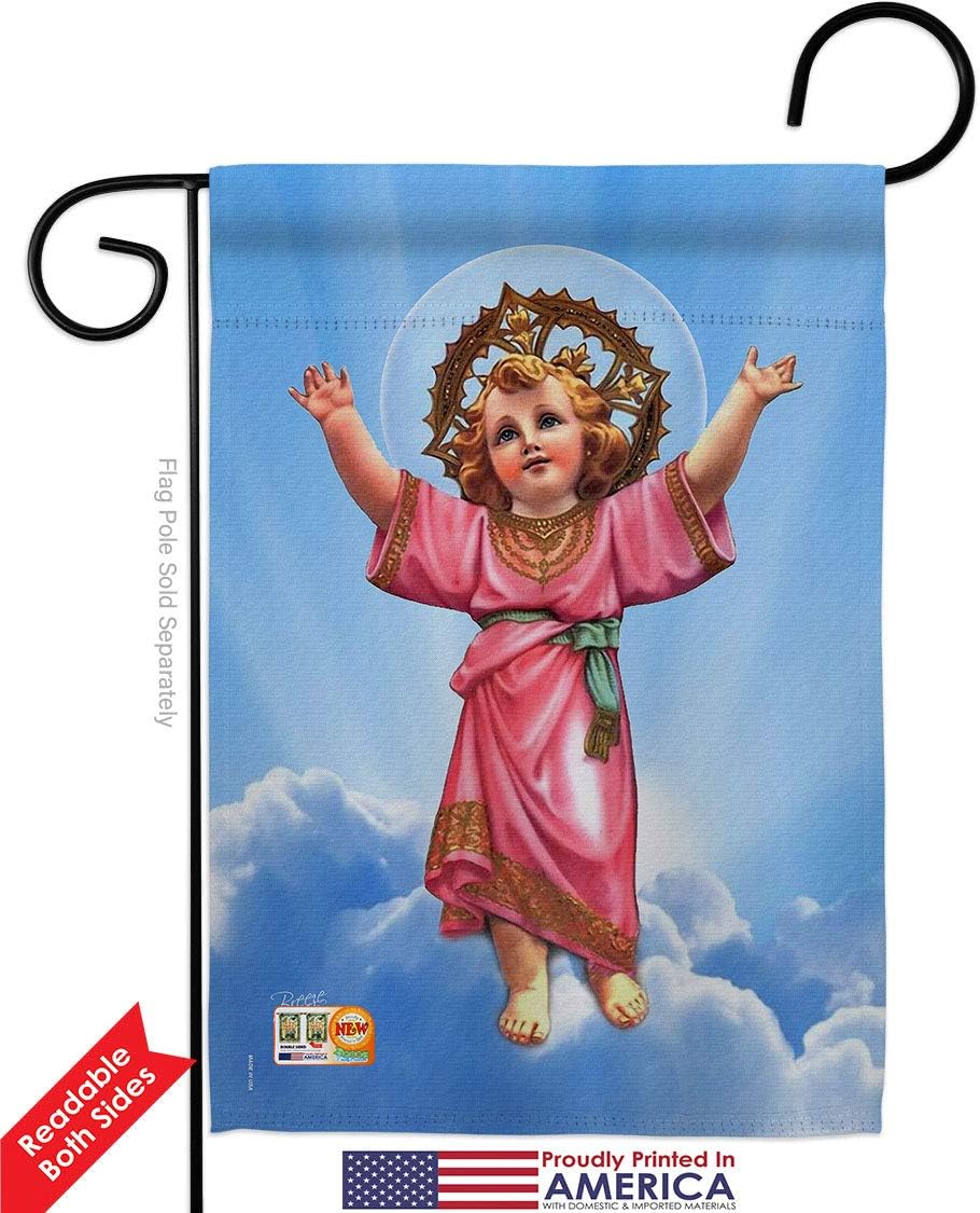 Divine Baby Jesus Garden Flag Set with Stand Religious Faith Hope Grace Peace Dove Christian Religion Easter Small Decorative Gift Yard House Banner Double-Sided Made In USA 13 X 18.5