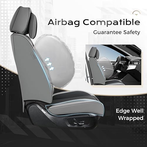 Miniatura 364 de Coverado - Fundas para asientos delanteros de automóvil, 2 piezas - Cojín de piel Nappa, protectores impermeables de ajuste universal para sedanes