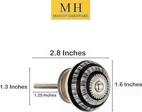 Miniatura 4 de Mascot Hardware Perillas de cerámica para gabinete, paquete de 10 pomos de cerámica redondos negros de 1-35 pulgadas, pomos de cajón para gabinete
