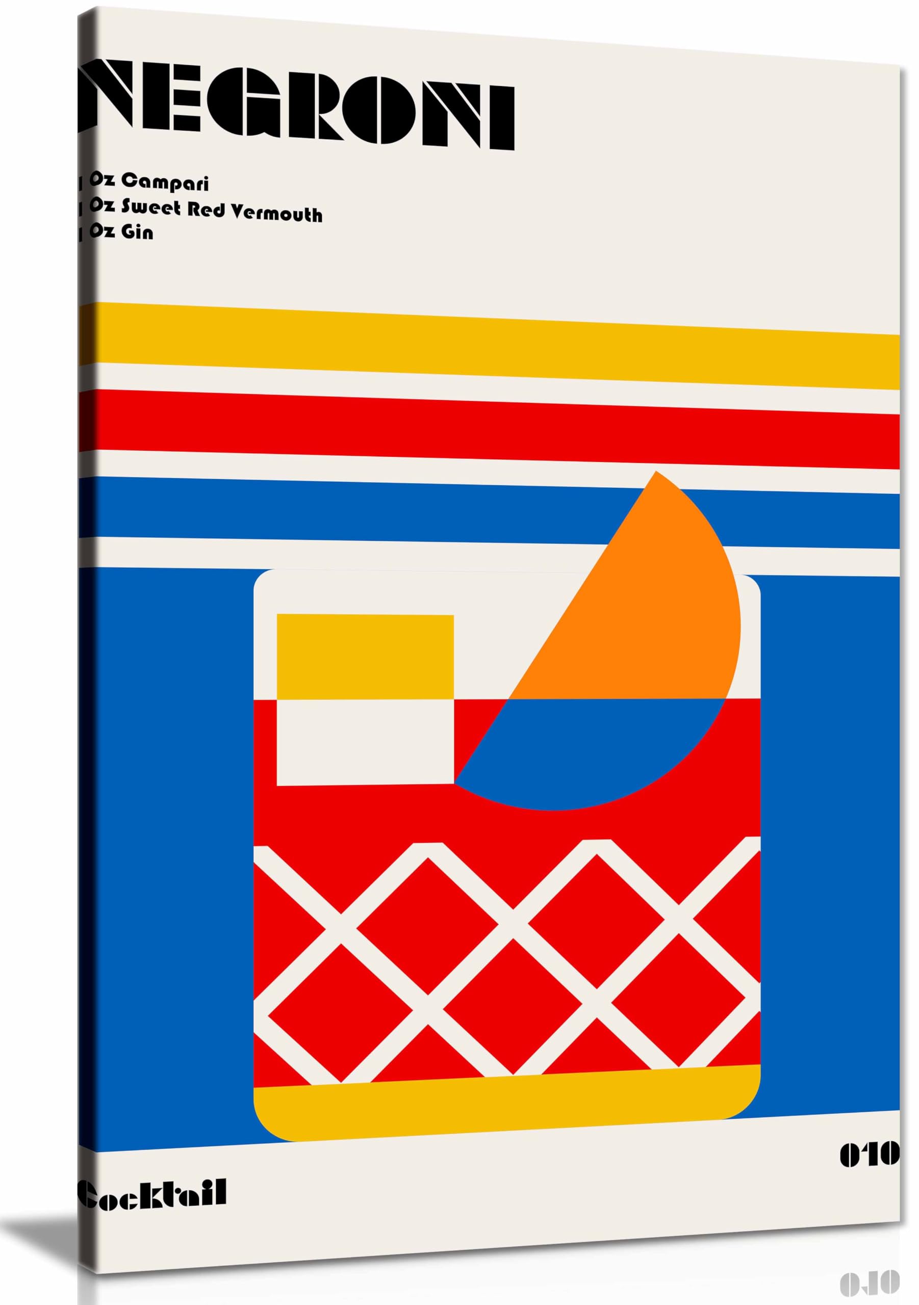 Negroni Bauhaus Cocktail Framed Canvas Print, Pictures for Home Walls, Bedroom, Living Room & Bathroom Decor 31x20cm (12x8in)