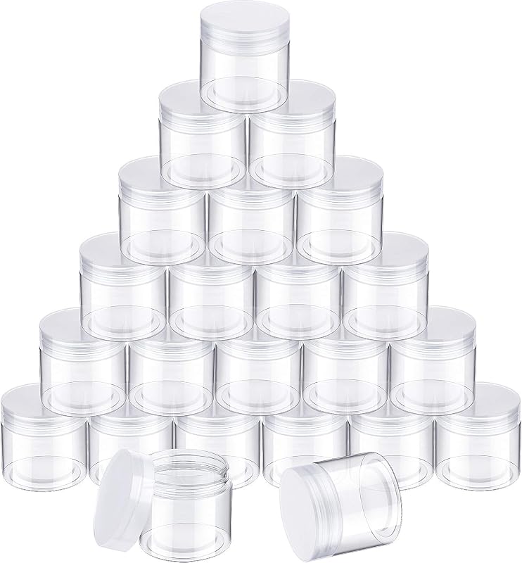 SATINIOR 24 frascos plásticos transparentes com tampa, 90 mL