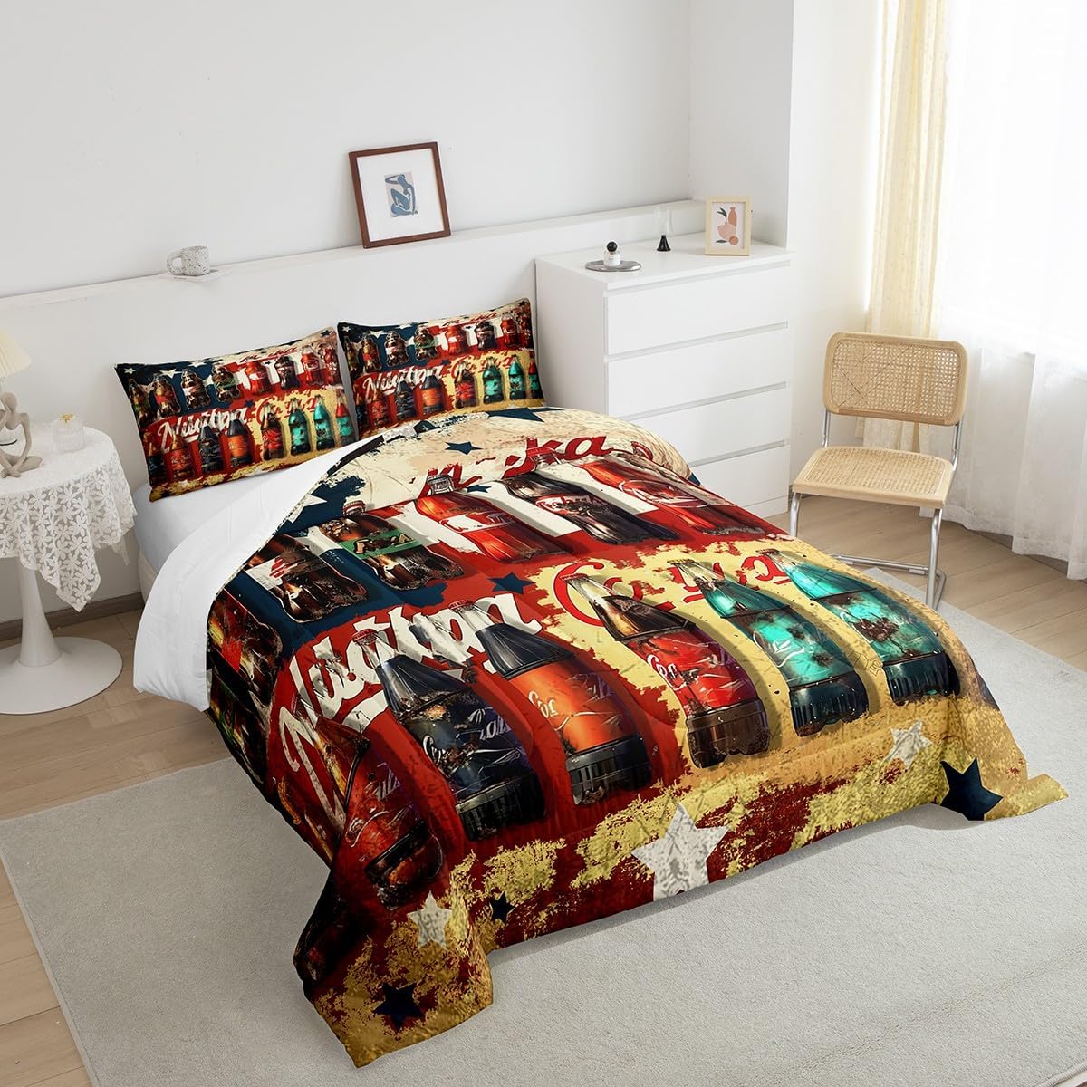 Feelyou Kids Vintage Cola Bedding Set Twin, Drinks Comforter Set Toddler Boys Girls Summer Comforter Cool Summer Duvet Set Kids Room Decor with 1 Pillow Case