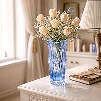 Vista 6 de Jarrón de vidrio para flores, jarrones de vidrio transparente azul para centros de mesa, jarrón de cristal para decoración de flores de mesa
